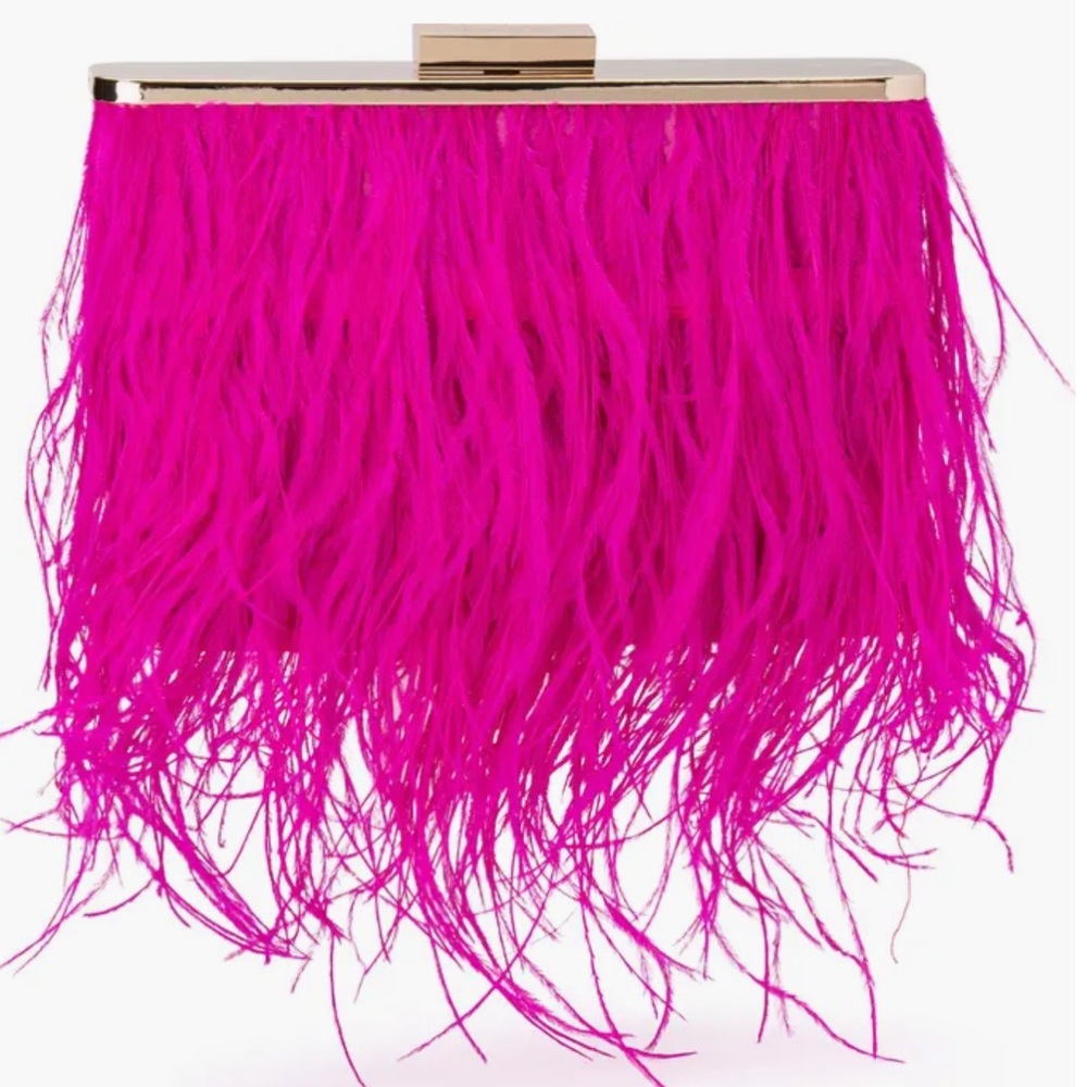 Olga Berg Fuchsia Feathered Clutch